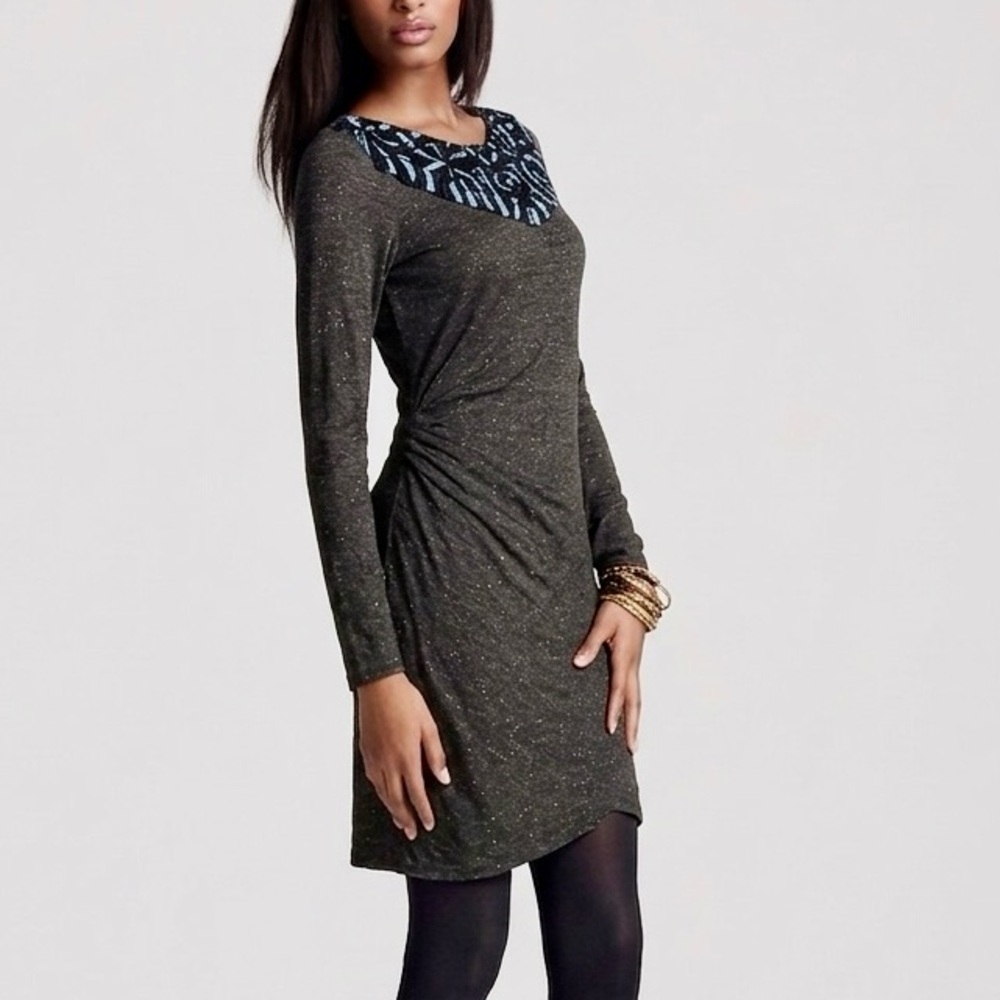 Free People Gray Crochet Ruched Bodycon Long Sleeve Cotton Mini Dress Verinda S